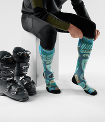 TNF X Smartwool Ski Targeted Cushion Explorer Print OTC Socks Deep Navy