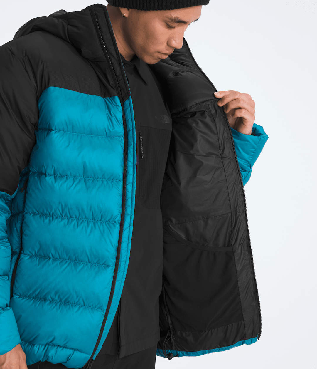 Men’s Kalix Down Hoodie Dusk Blue/TNF Black
