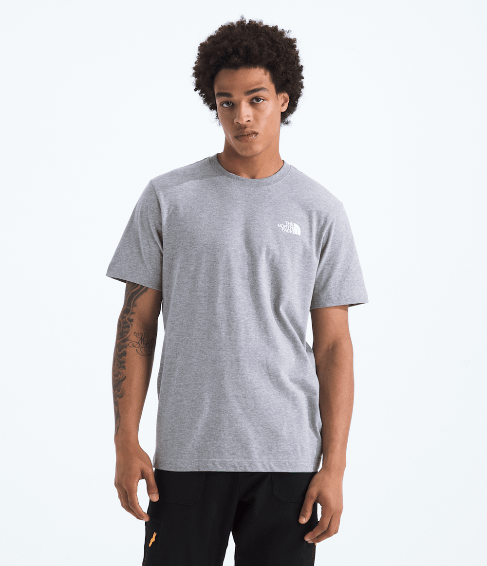 Men’s Evolution Regenerative Ink Box NSE Short-Sleeve Tee—Graphic TNF Pale Grey Heather/Summit Gold Regenerative Ink Print