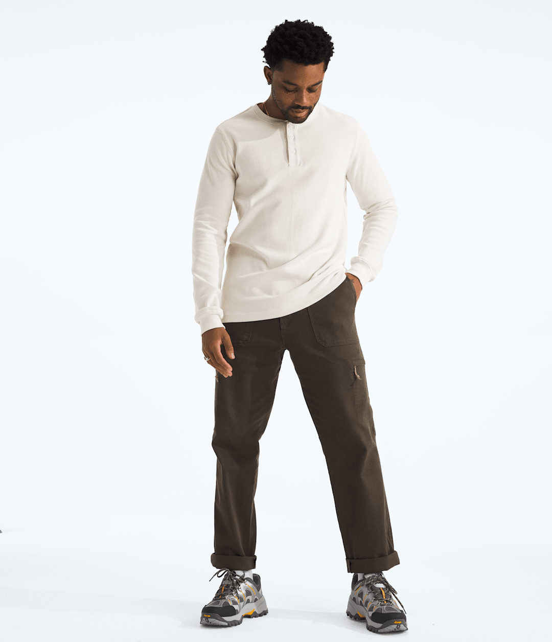 Men’s Waffle Long-Sleeve Henley White Dune