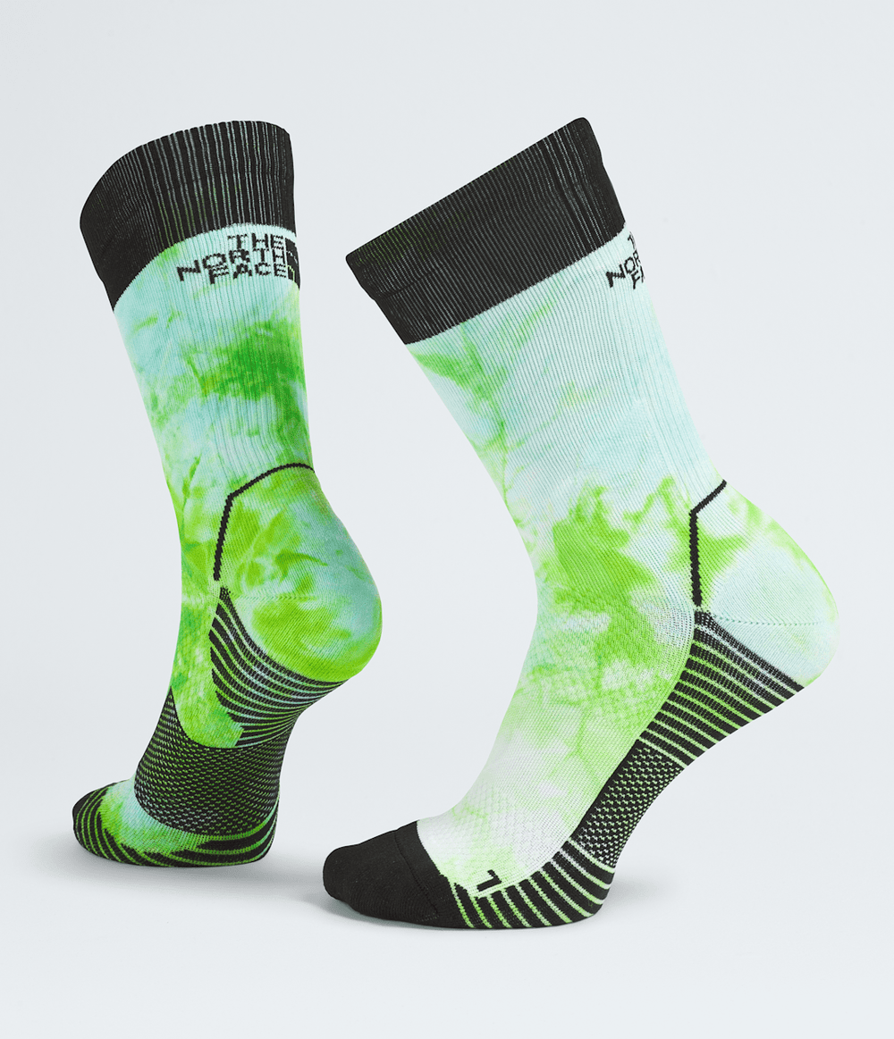 Trail Run Crew Socks—Print Meta Lime Tie Dye/TNF Black