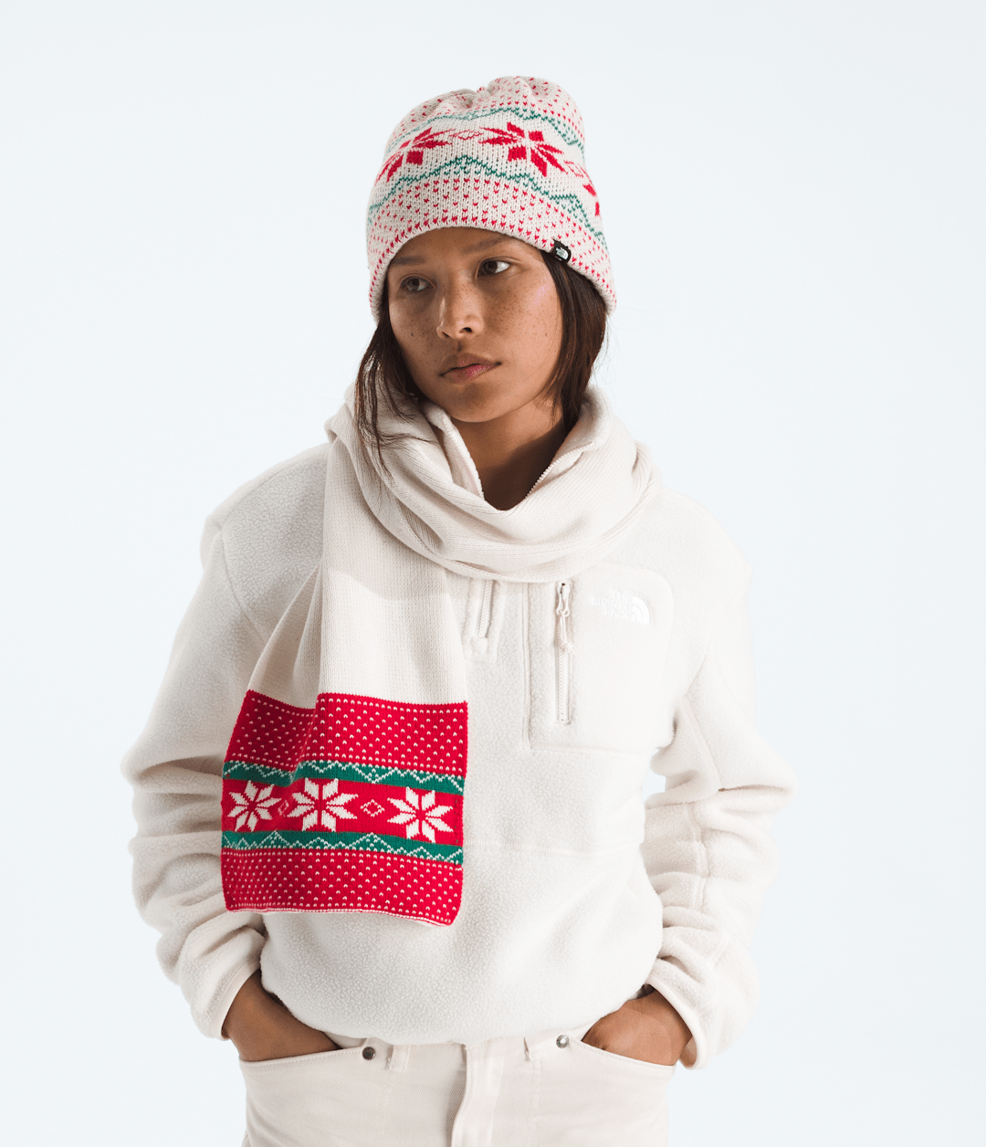 Cabin Ski Tuke And Scarf Set White Dune/TNF Red