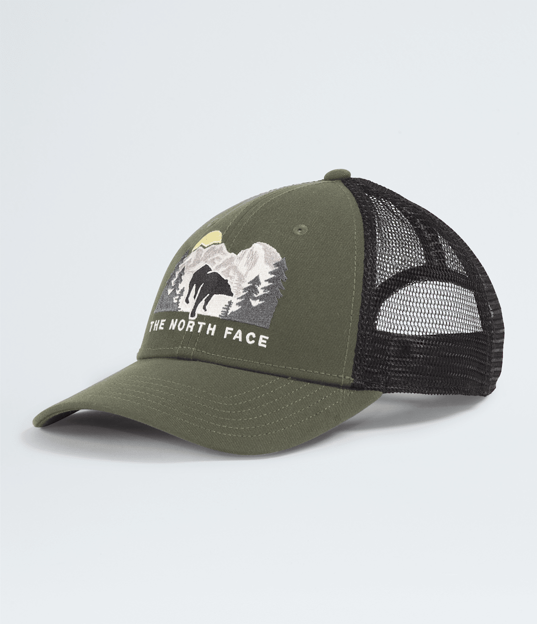 Embroidered Mudder Trucker Hat New Taupe Green/Bear Graphic