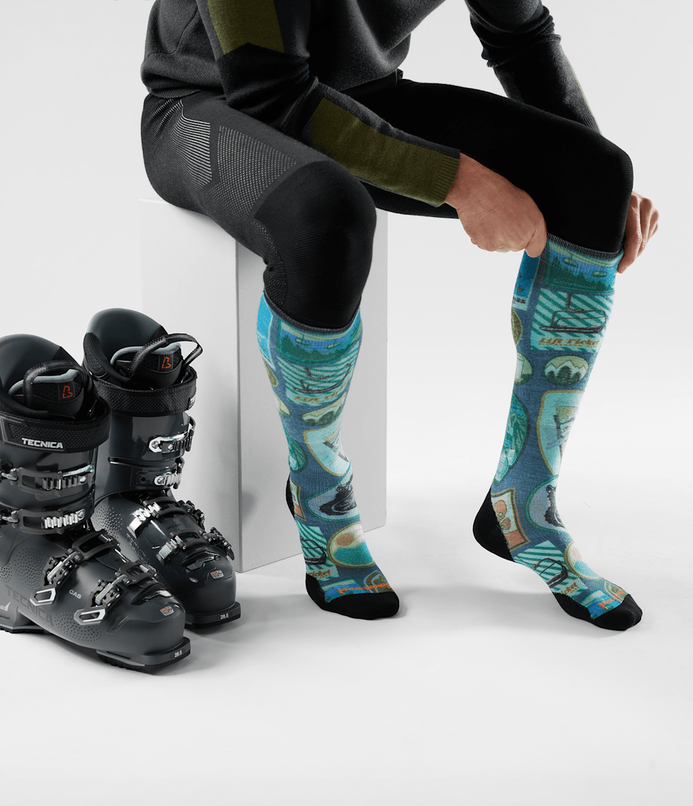 TNF X Smartwool Ski Targeted Cushion Explorer Print OTC Socks Deep Navy