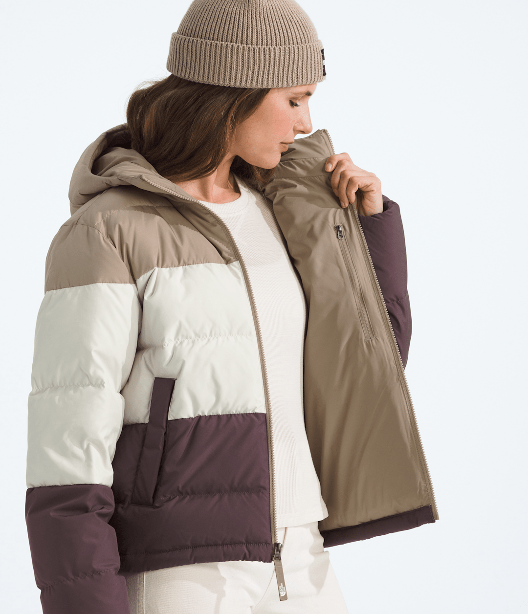 Women’s Frost Fall Hooded Jacket Mushroom Grey/White Dune