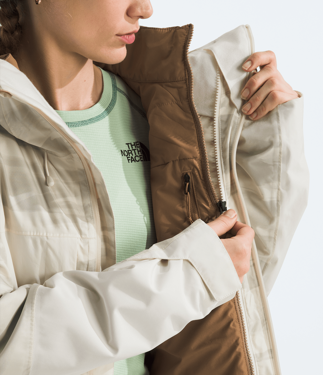 Women’s THERMOBALL™ Snow Triclimate® Jacket—Print White Dune Edge Of Light Print/White Dune/Utility Brown