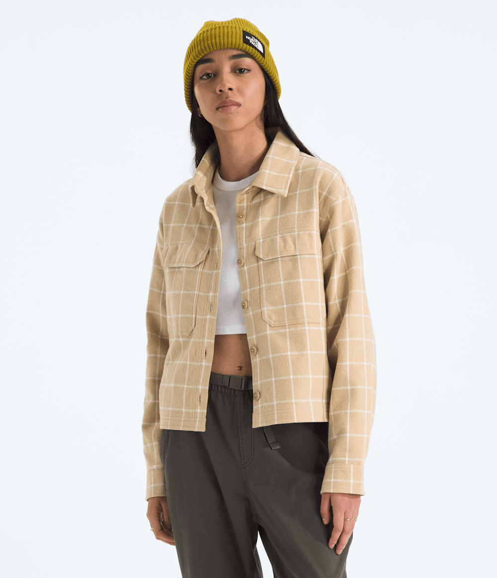 Women’s Valley Flannel Shirt—Plaid Khaki Stone Grid Large Plaid