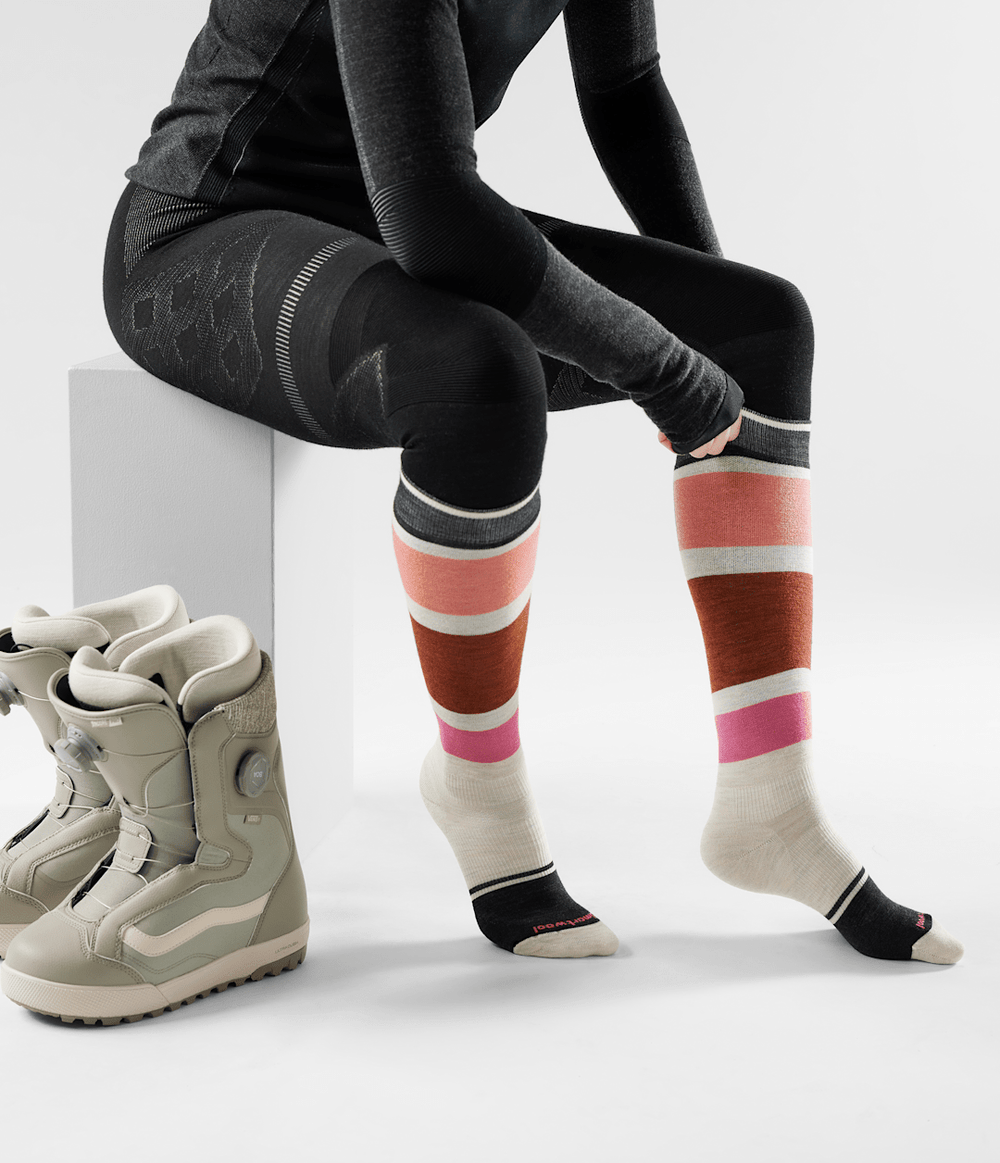 TNF X Smartwool Women's Snowboard Targeted Cushion OTC Socks Shady Blue Black Ripstop - Papaya Orange