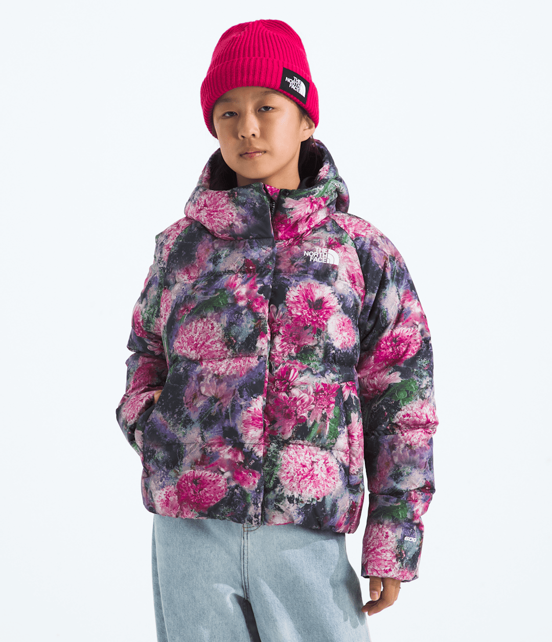 Girls’ North Down Hooded Jacket—Print Pale Blossom Frozen Floral Print