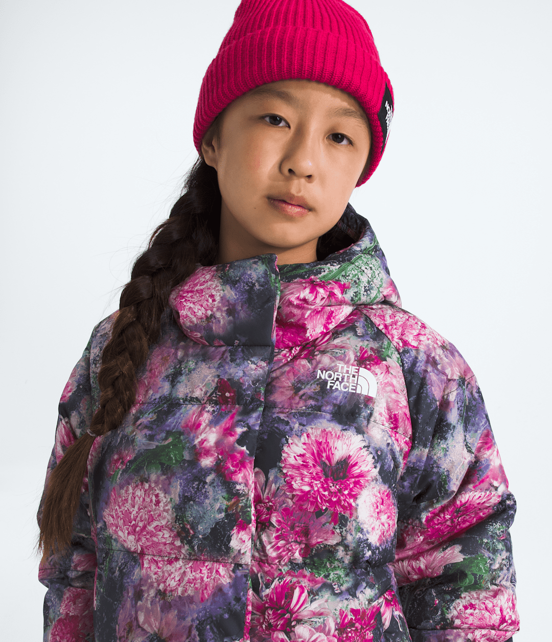 Girls’ North Down Hooded Jacket—Print Pale Blossom Frozen Floral Print