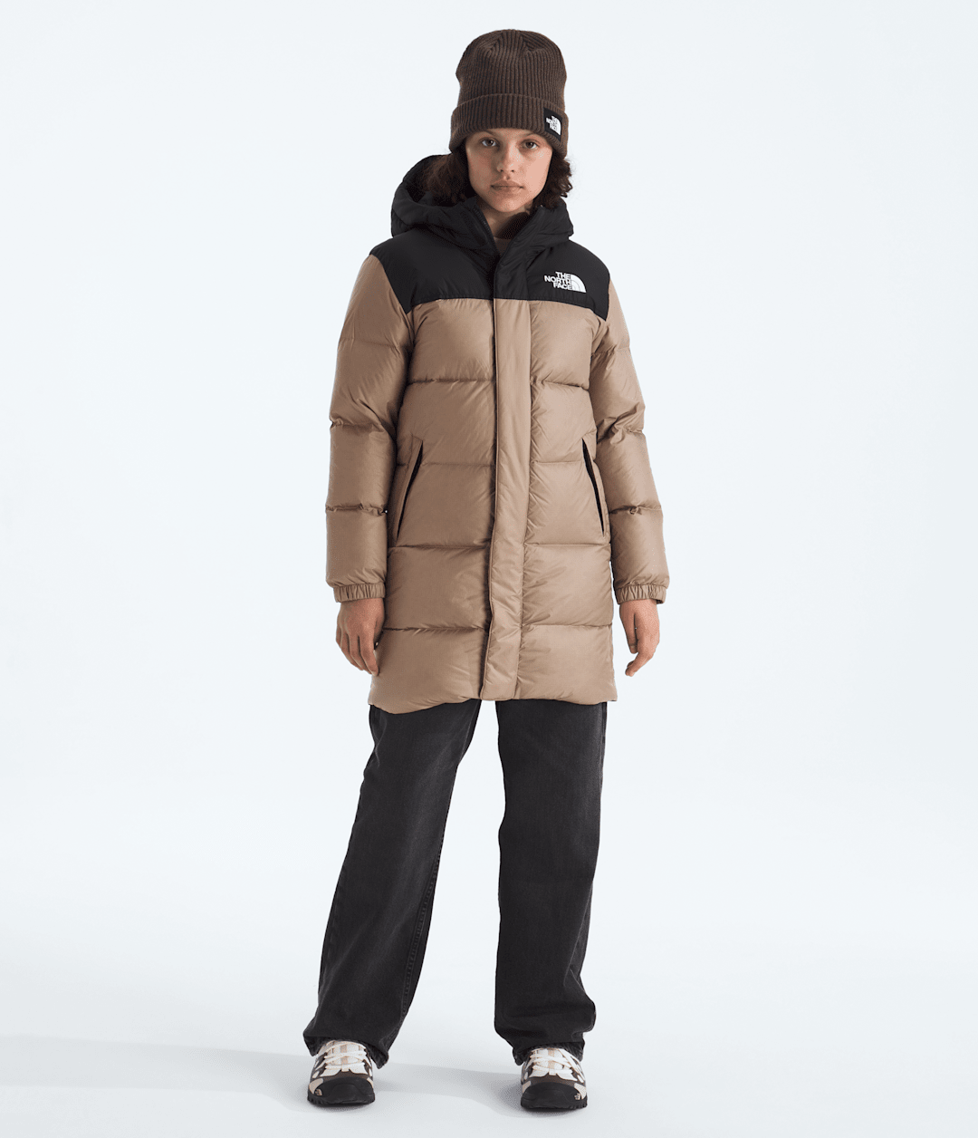 Boys’ & Girls’ Nuptse Long Parka Mushroom Grey
