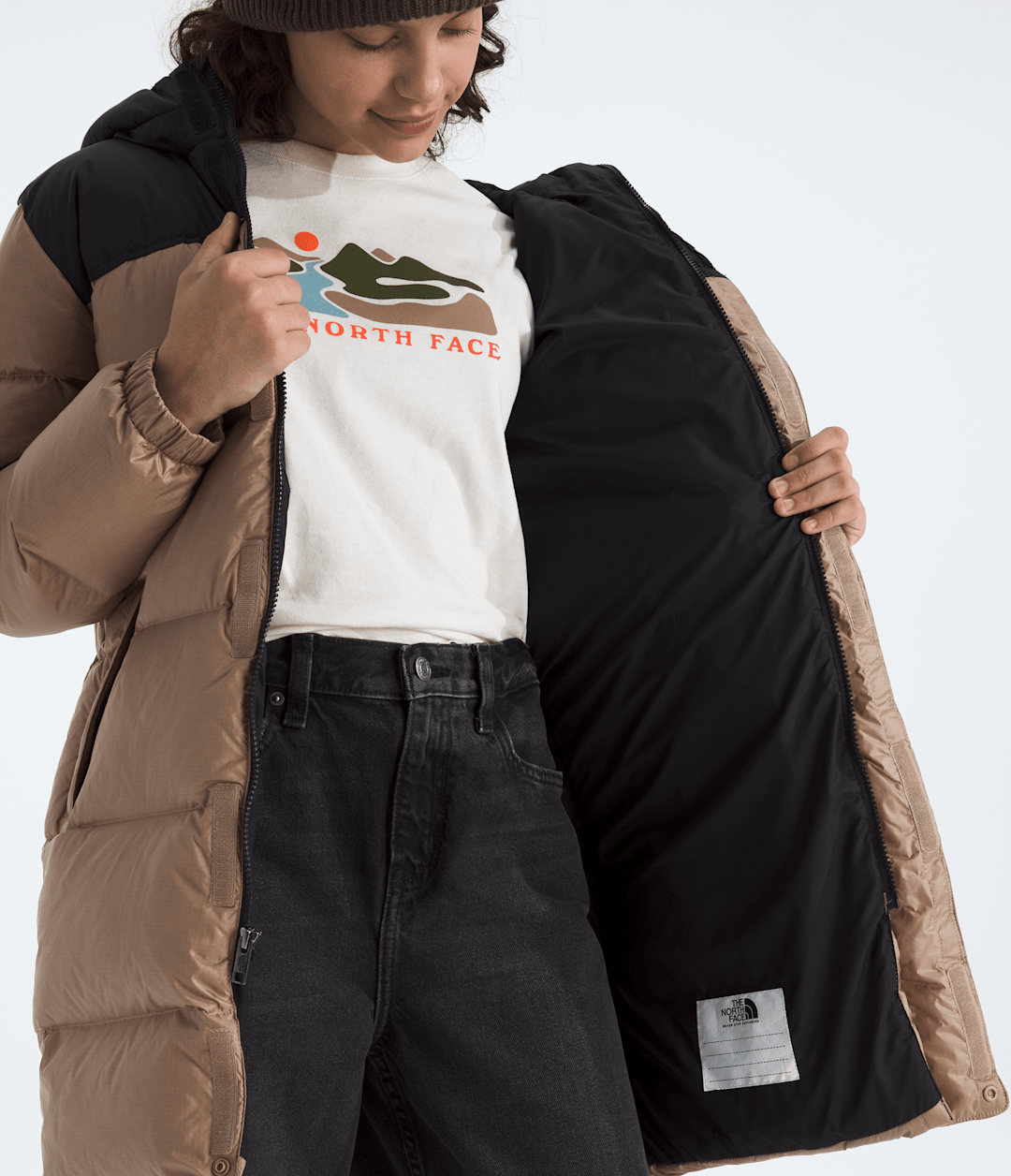 Boys’ & Girls’ Nuptse Long Parka Mushroom Grey