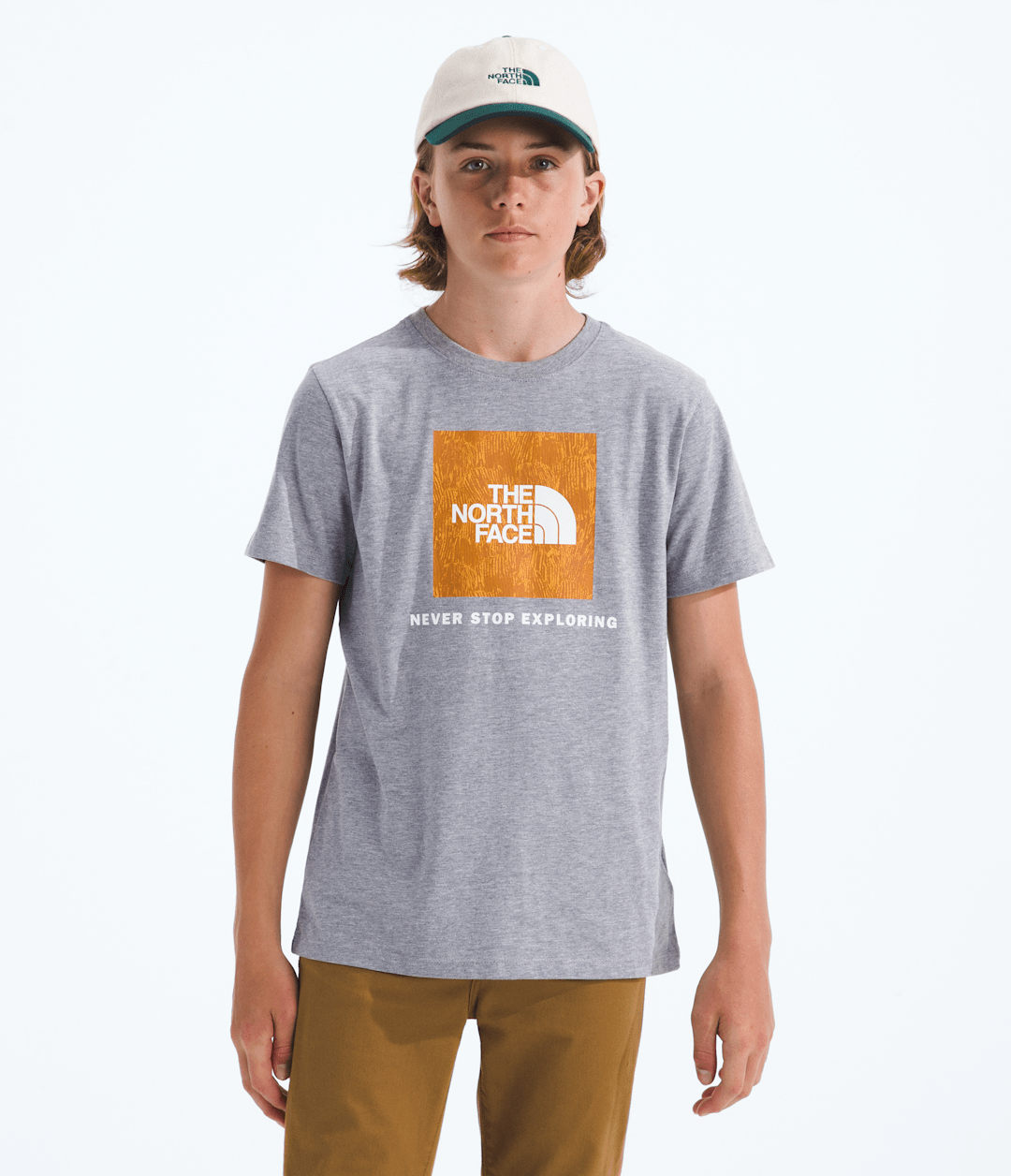 Boys’ & Girls’ Box NSE Novelty Short-Sleeve Tee—Graphic 2 TNF Pale Grey Heather/Summit Gold Regenerative Ink Print
