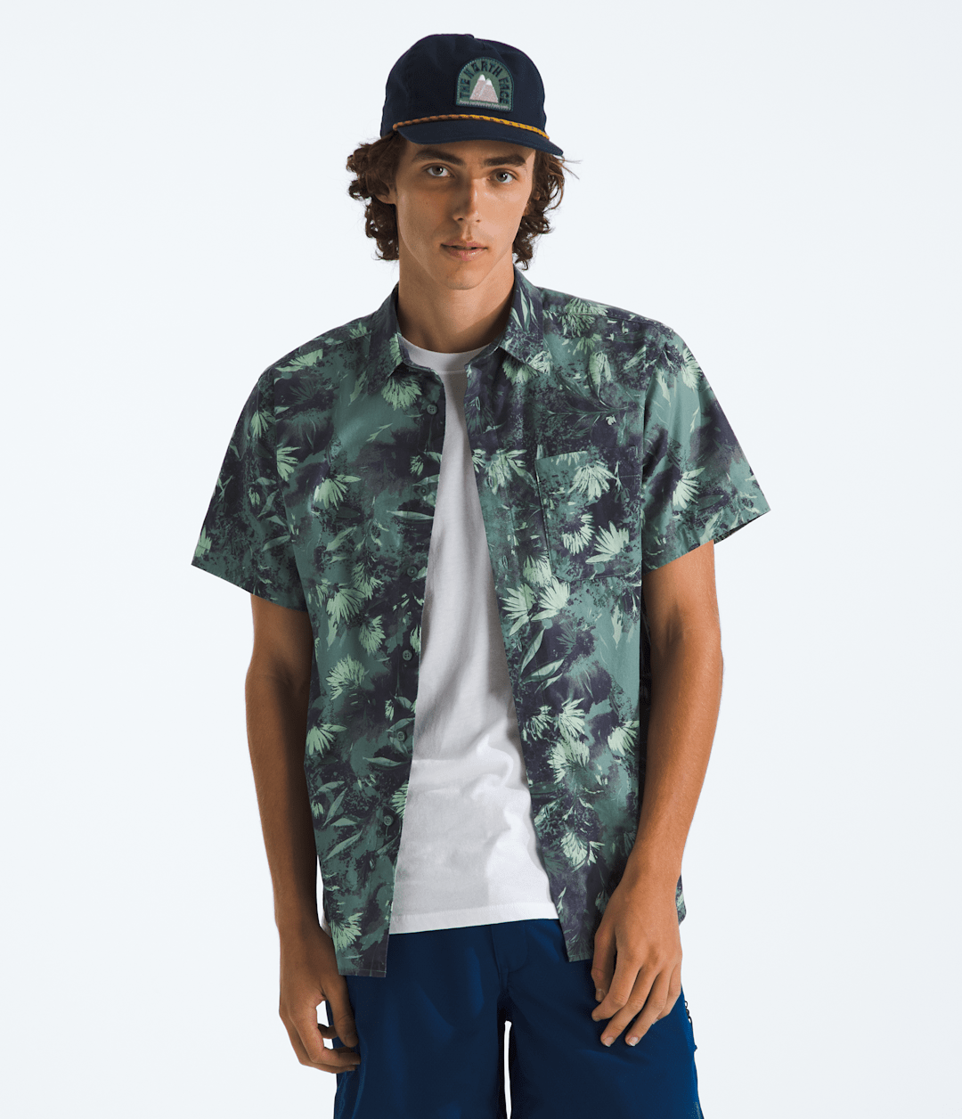 Men’s Short-Sleeve Baytrail Pattern Shirt Duck Green Prairie Flowers Print