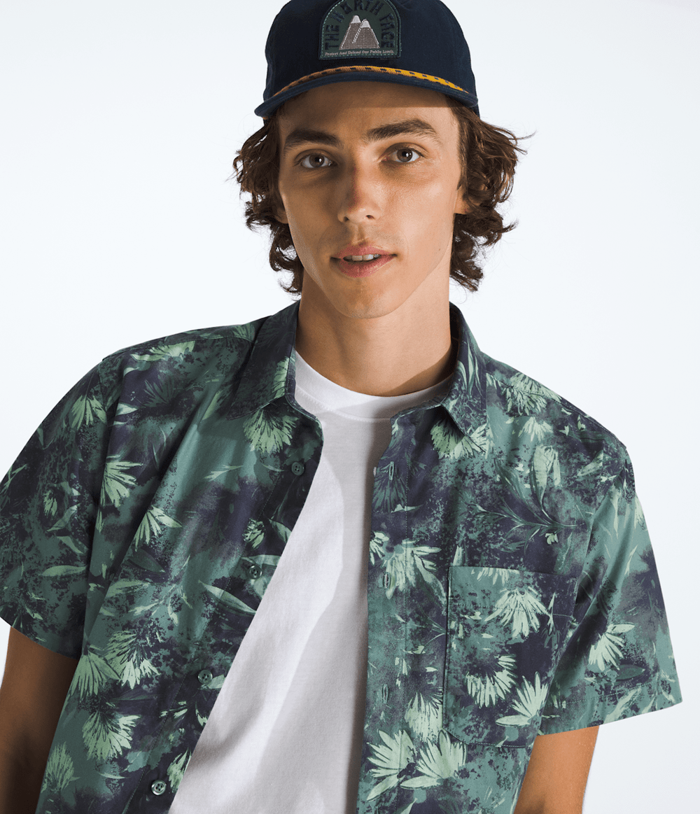 Men’s Short-Sleeve Baytrail Pattern Shirt Duck Green Prairie Flowers Print