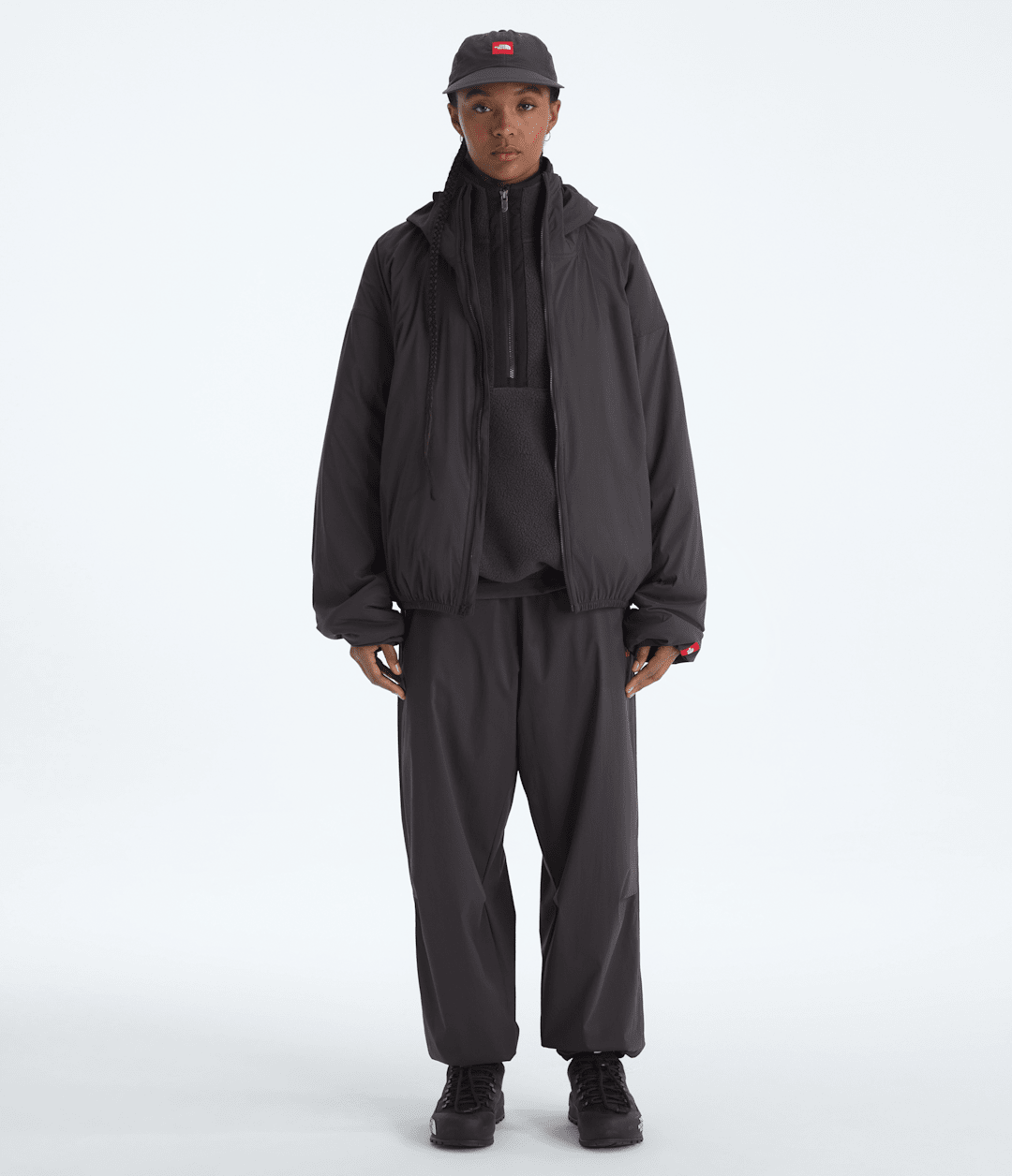 Men’s TNF™ Red Box Packable Hooded Wind Jacket Obsidian