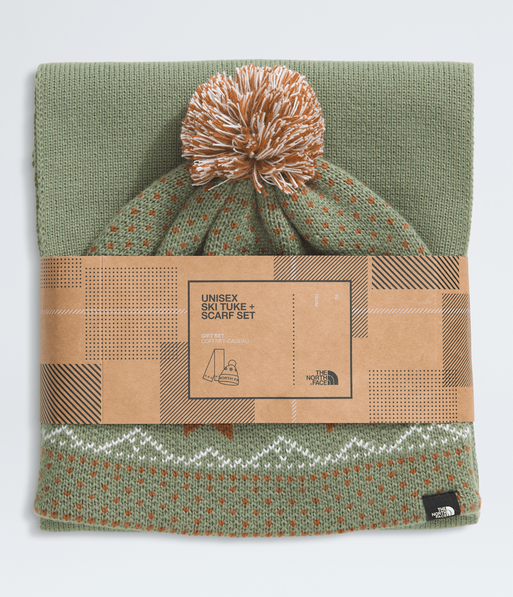 Cabin Ski Tuke And Scarf Set Bark Mist/Burnt Umber/White Dune/Pom