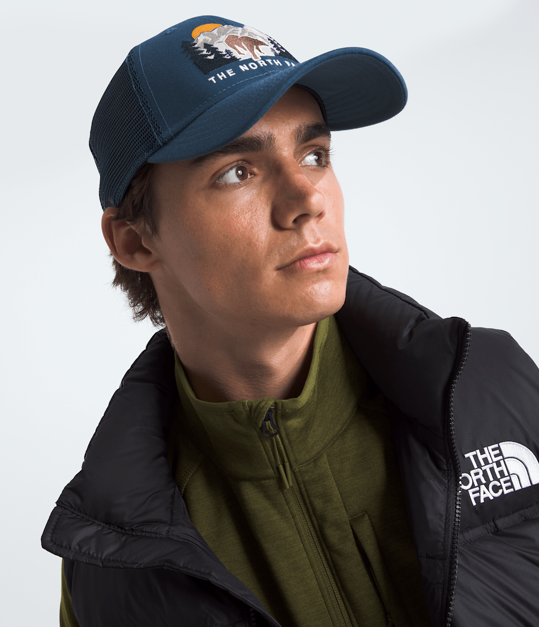 Embroidered Mudder Trucker Hat Shady Blue/Bear Graphic