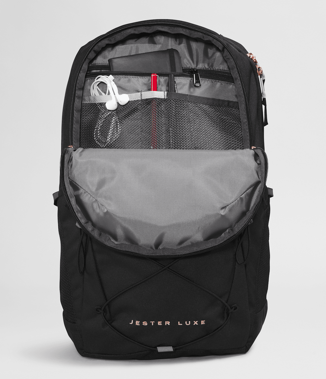 Women’s Jester Luxe Backpack TNF Black Heather/Burnt Coral Metallic